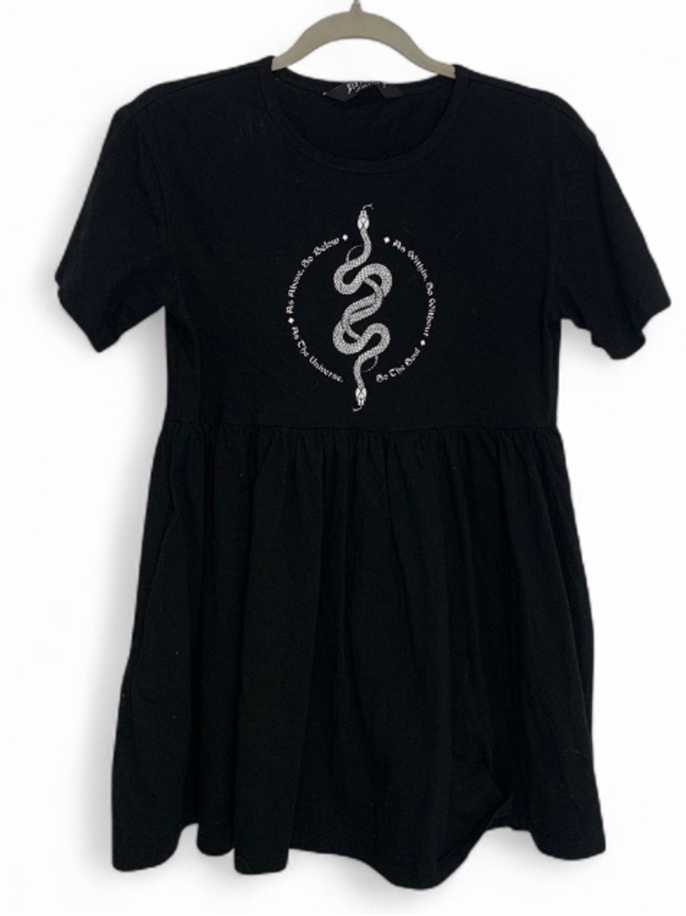 Disturbia Black Short Sleeve Babydoll Dress with Snake Graphic